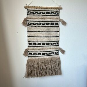 Handwoven Beige and Black Patterned Wall Hanging